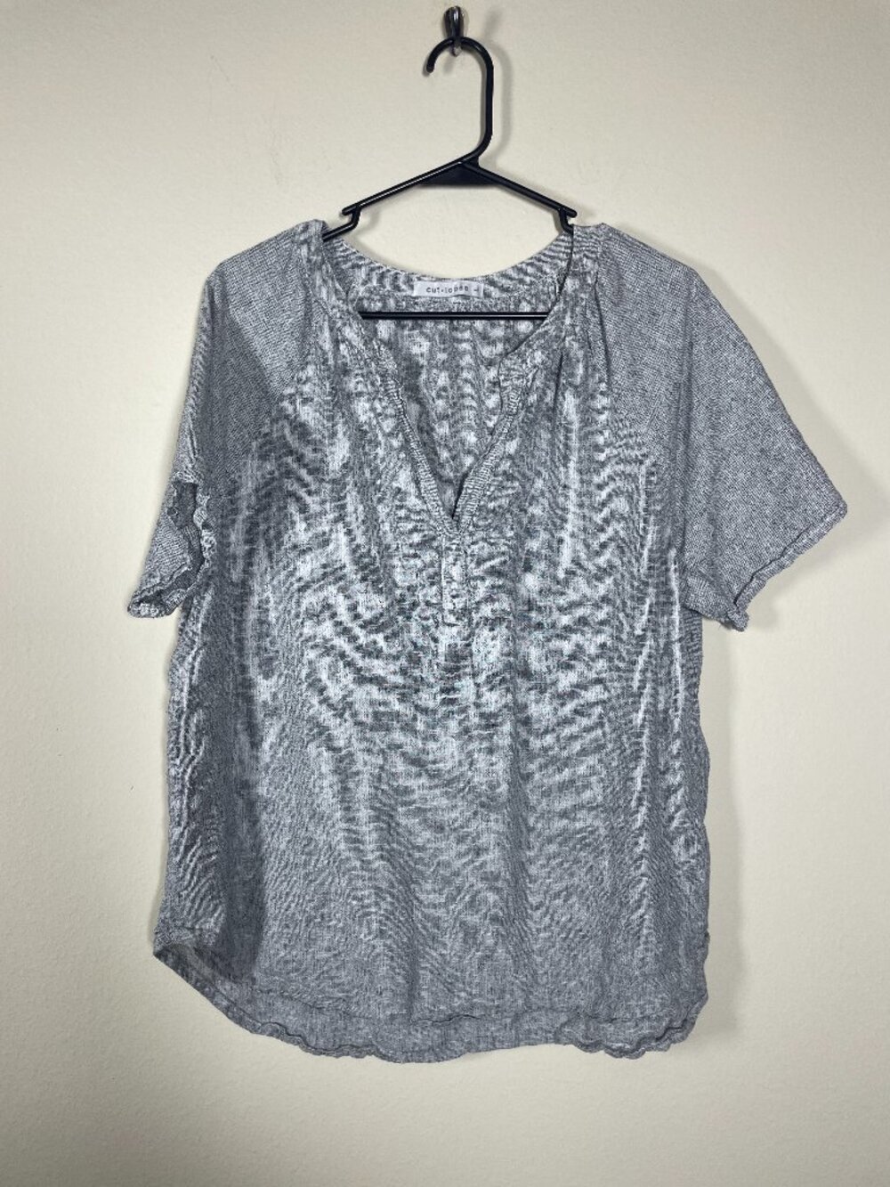Cut Loose Women's Black White Speckled V-Neck 100% Linen Top L Largonlook